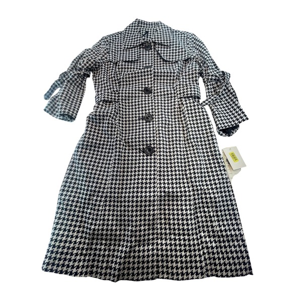 Lapis Houndstooth Trench Coat Women's Size M Black White Tie‎ Sleeve - Picture 7 of 9